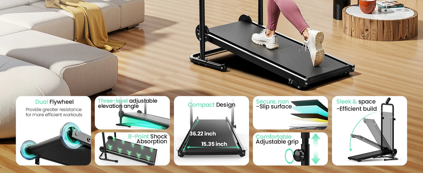 Non-Electric Treadmill with Dual Flywheel & Fixed Incline - Motorless Treadmill with LCD Monitor,Non-Slip Belt,for Home/Gym Use