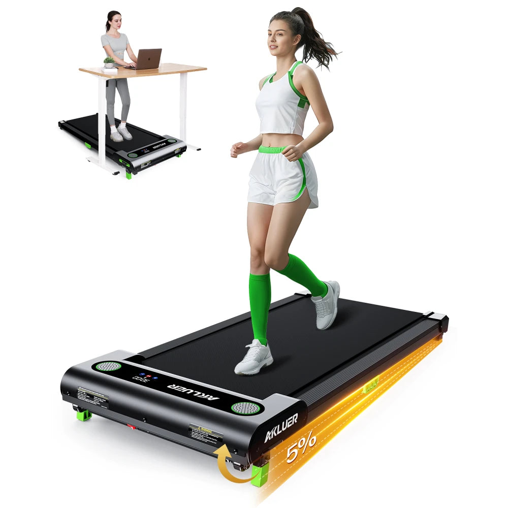 Akluer Walking Pad Treadmill Under Desk Treadmill, 2.5HP Compact Portable Treadmill with 5% Incline, Remote Control, LED Display, 330 LBS Capacity for Home Office Walking
