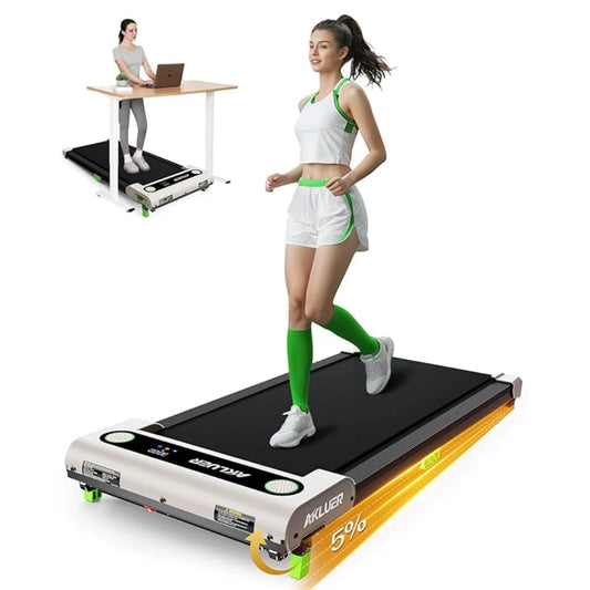 Akluer Walking Pad Treadmill Under Desk Treadmill, 2.5HP Compact Portable Treadmill with 5% Incline, Remote Control, LED Display, 330 LBS Capacity for Home Office Walking