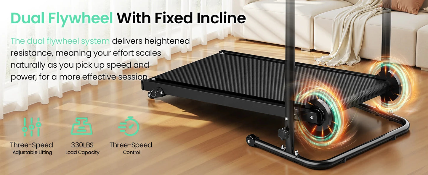 Non-Electric Treadmill with Dual Flywheel & Fixed Incline - Motorless Treadmill with LCD Monitor,Non-Slip Belt,for Home/Gym Use
