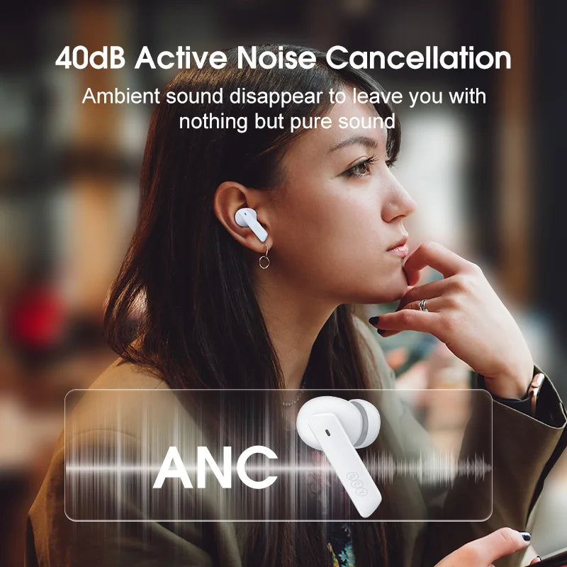 Wireless Earphone 40dB Noise Cancelling Bluetooth 5.2 Headphone 6 Mic ENC HD Call TWS Earbuds