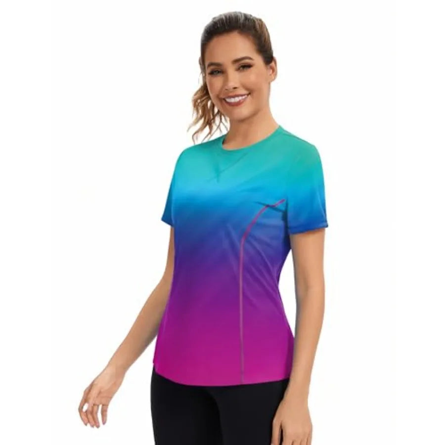 Women's Short Sleeve Workout Tops Quick Dry Athletic UPF50+ Sun Protection Shirts Gym Hiking Running Yoga Clothes