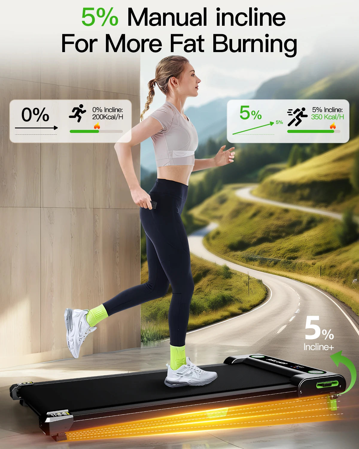 Akluer Walking Pad Treadmill Under Desk Treadmill, 2.5HP Compact Portable Treadmill with 5% Incline, Remote Control, LED Display, 330 LBS Capacity for Home Office Walking