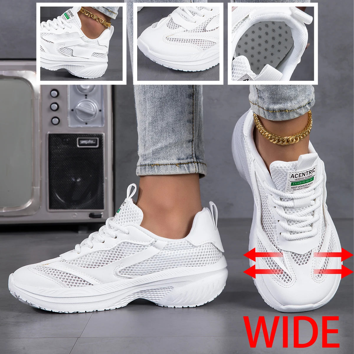 Women Wide Toe Box Mesh Platform Sneakers Breathable Hollow Out Mesh Lightweight Cushion Sole Non Slip Lace Up Walking Shoes For Daily Outdoor Travel Gym Casual Footwear 2026 New