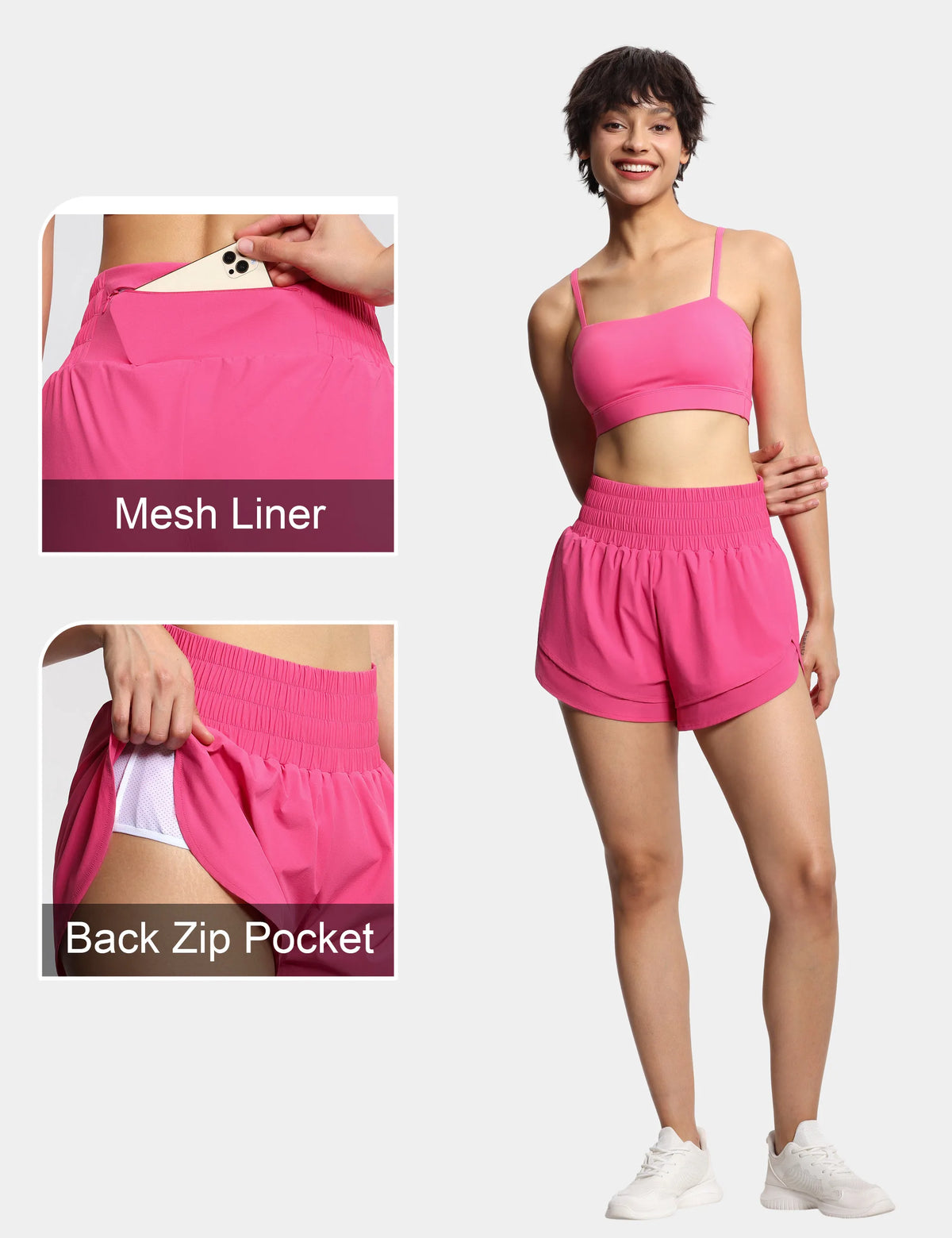THE GYM PEOPLE Women's High Waisted Worktout Shorts Quick Dry Running Athletic Shorts with Mesh Liner Zipper Pocket
