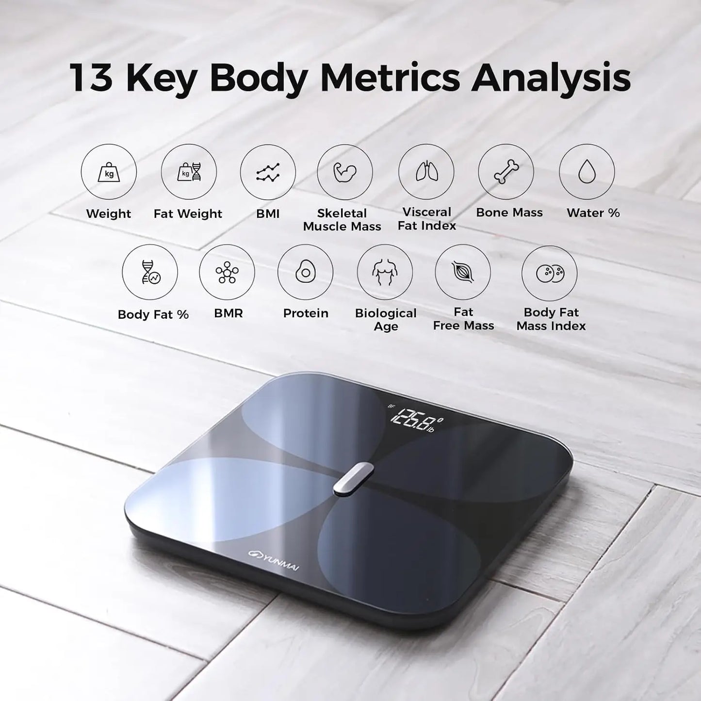 Smart Scale 13 Body Composition - BMI, Body Fat, Muscle Mass, Weight, Digital Bathroom Scale Bluetooth, Apple Health Compatible, Rechargeable 400lb