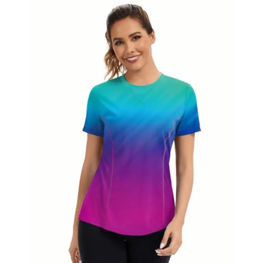 Women's Short Sleeve Workout Tops Quick Dry Athletic UPF50+ Sun Protection Shirts Gym Hiking Running Yoga Clothes