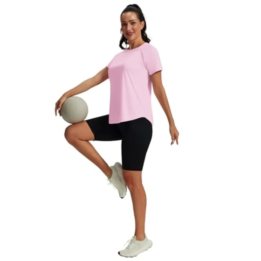 Womens Workout Tops Short Sleeve Yoga Pilates Outfits Athletic Gym Running UV Protection Shirts with Mesh