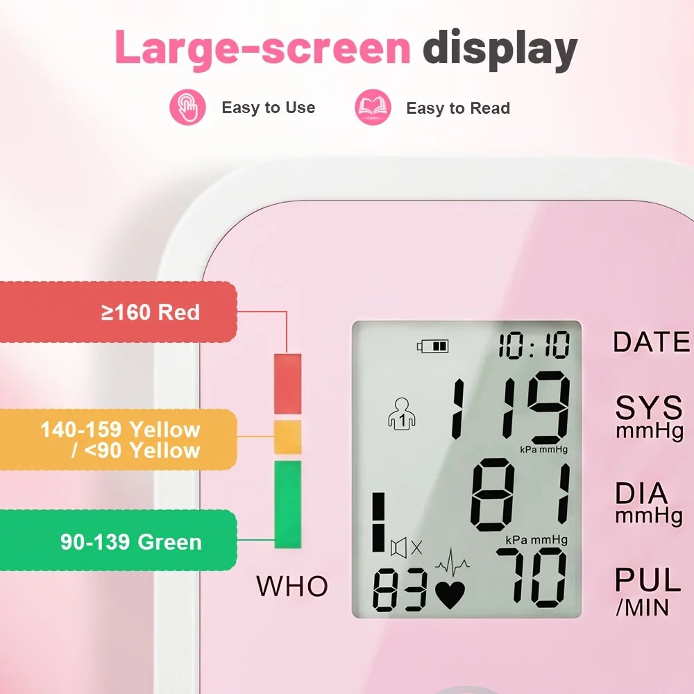 Blood Pressure Monitor Upper Arm Smart Automatic Sphygmomanometer Heart Rate Pulse Meter Digital LCD Large Screen Tensiometro Arterial VROVIRE Electronic Blood Pressure Machine Type-C Dual Users 22-42cm Large Cuff Medical Hea