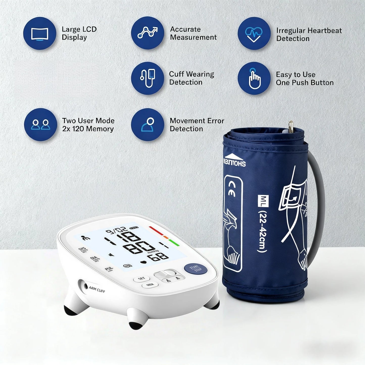 Home Use Automatic Digital Blood Pressure Monitor FC-BP100 -57.8*71.4mm Trip-Color LCD, 2x120 Memory / Comparable to Omron
