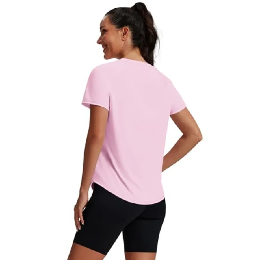 Womens Workout Tops Short Sleeve Yoga Pilates Outfits Athletic Gym Running UV Protection Shirts with Mesh