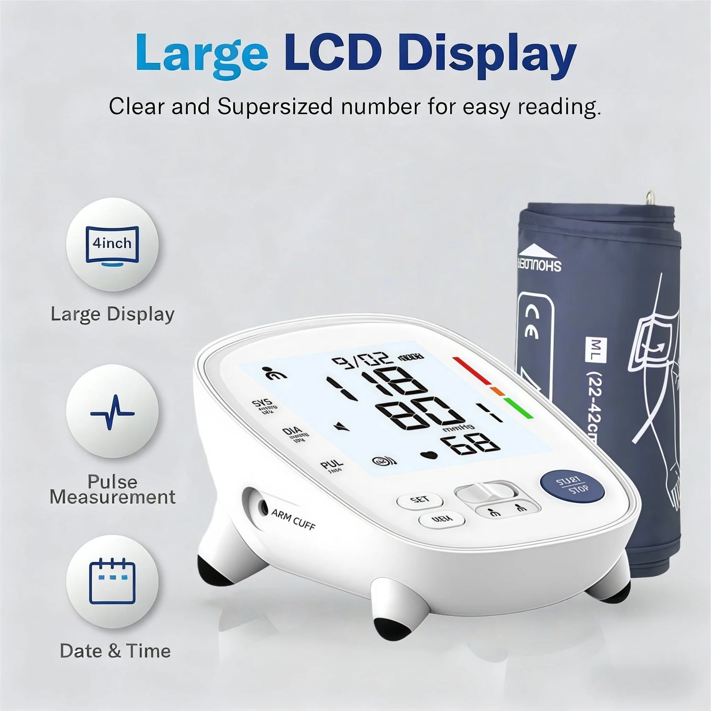 Home Use Automatic Digital Blood Pressure Monitor FC-BP100 -57.8*71.4mm Trip-Color LCD, 2x120 Memory / Comparable to Omron
