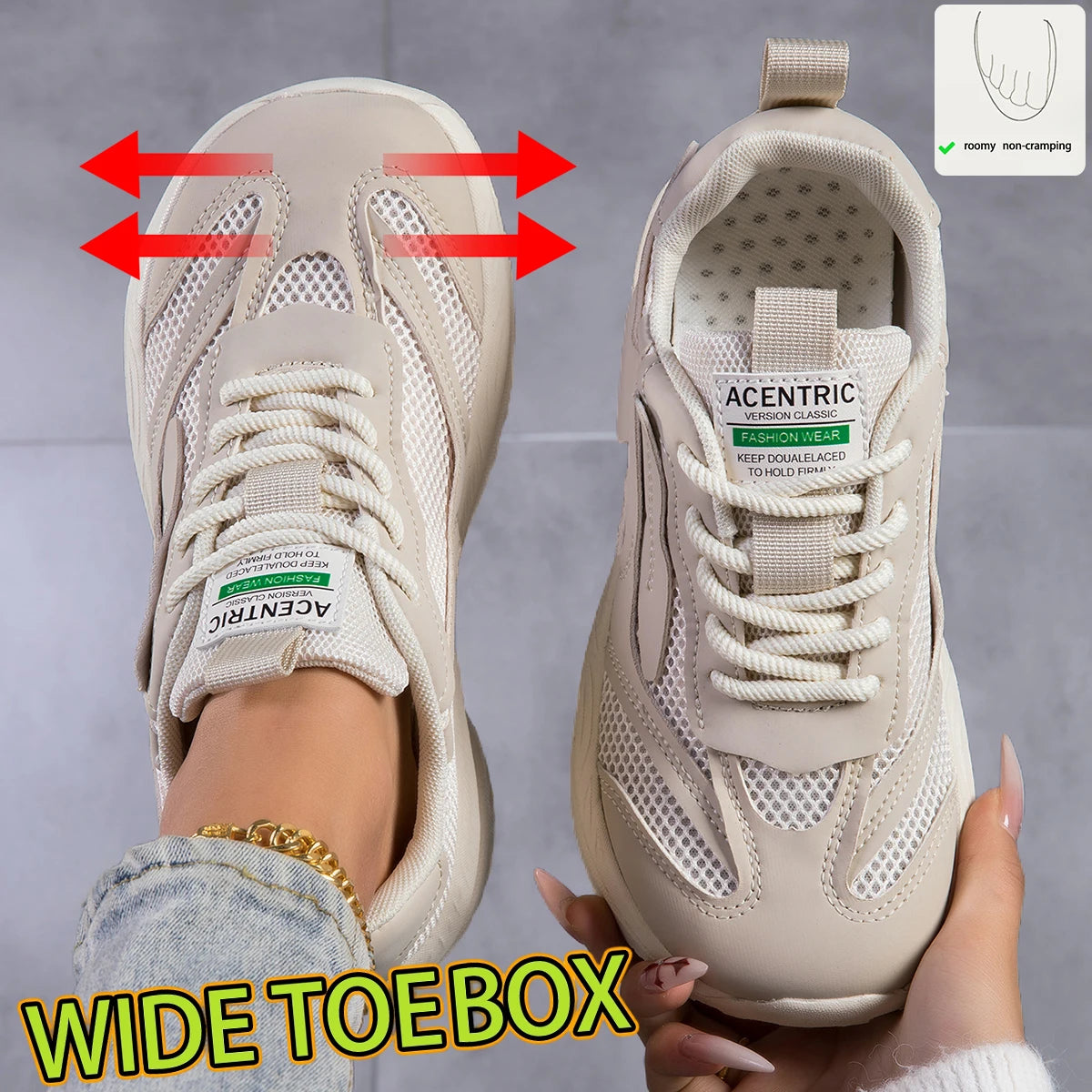 Women Wide Toe Box Mesh Platform Sneakers Breathable Hollow Out Mesh Lightweight Cushion Sole Non Slip Lace Up Walking Shoes For Daily Outdoor Travel Gym Casual Footwear 2026 New