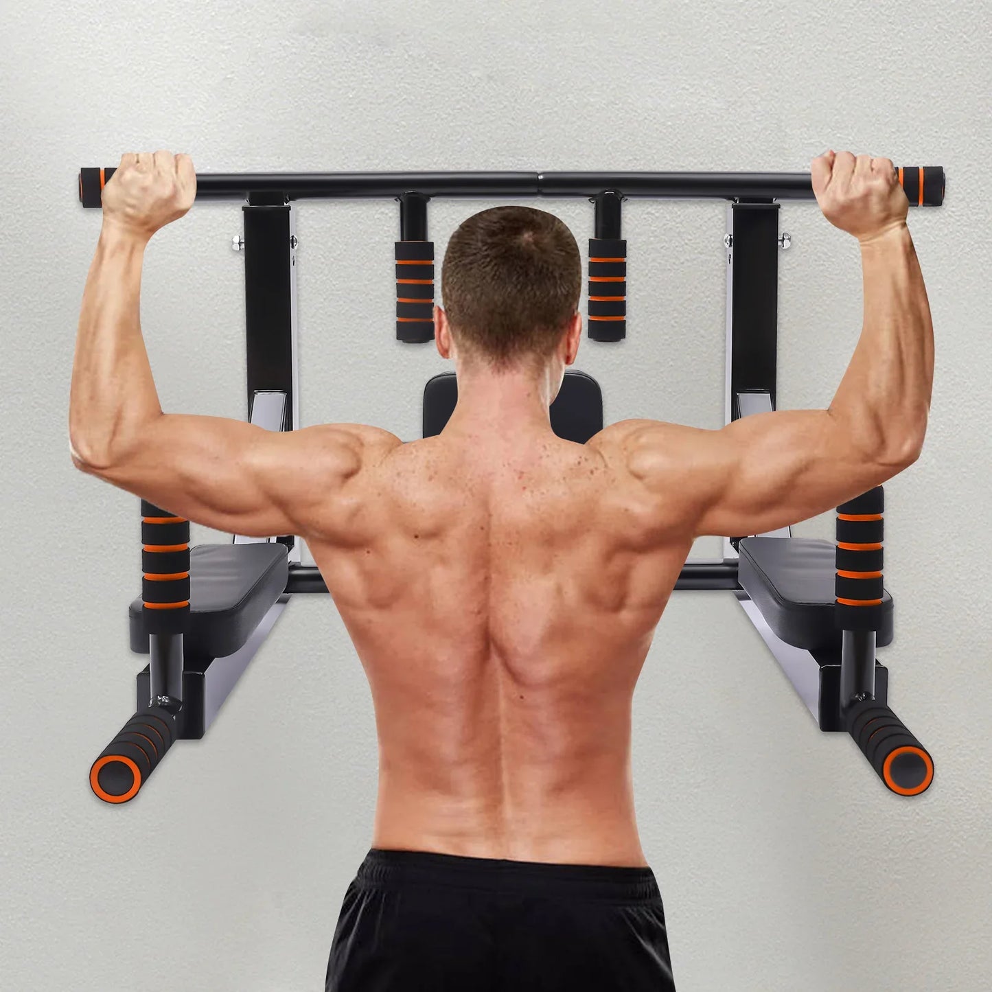 Wall Mounted Pull Up Bar Training Equipment Fitness Dip Stand Supports to 440 Lbs for for Indoor Home Gym Workout