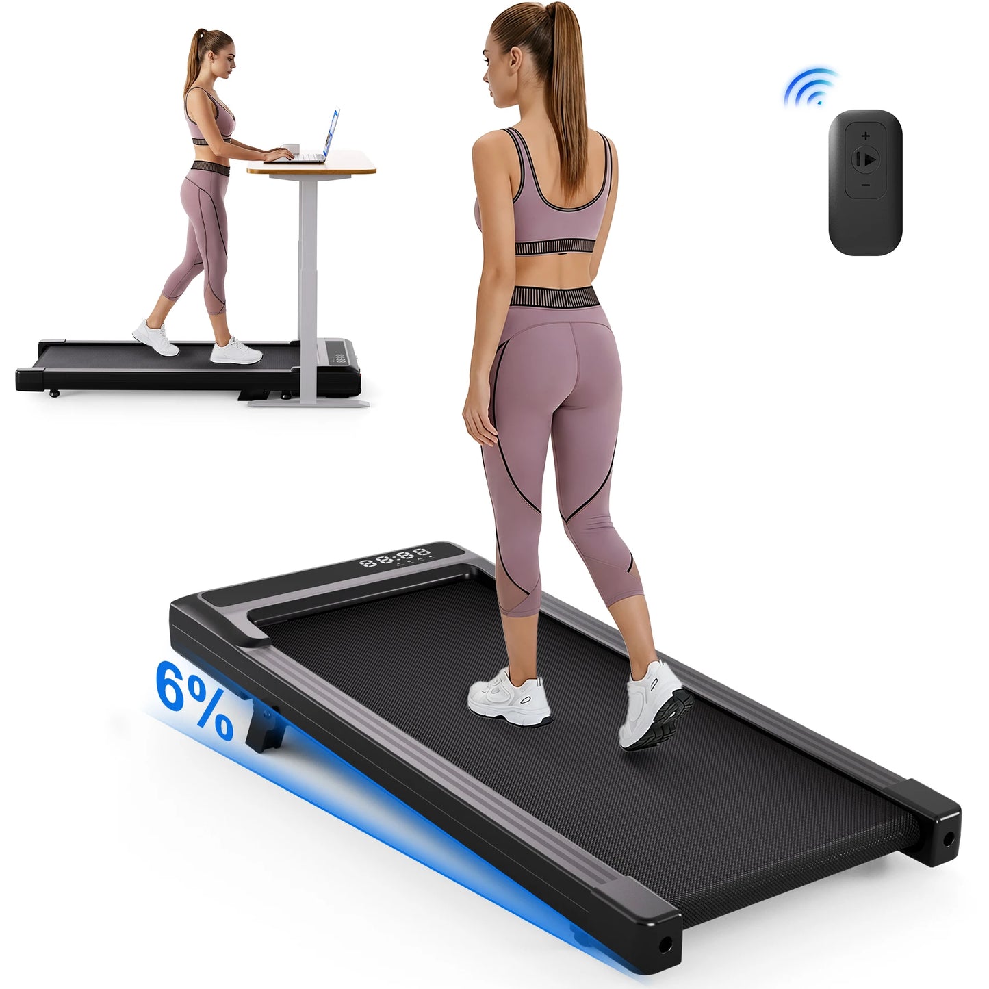 Foldable Treadmill 6% Incline 3.8mph/6kph Walking Pad for Home Treadmills LCD Screen 2.5HP Motor Exercise Machine Max 300lbs