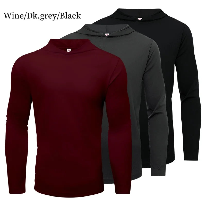 3 Pack Men UPF 50+ Sun Protection Hoodie Long Sleeve T Shirts Pack Quick Dry Shirt for Athletic Running Activewear Workout