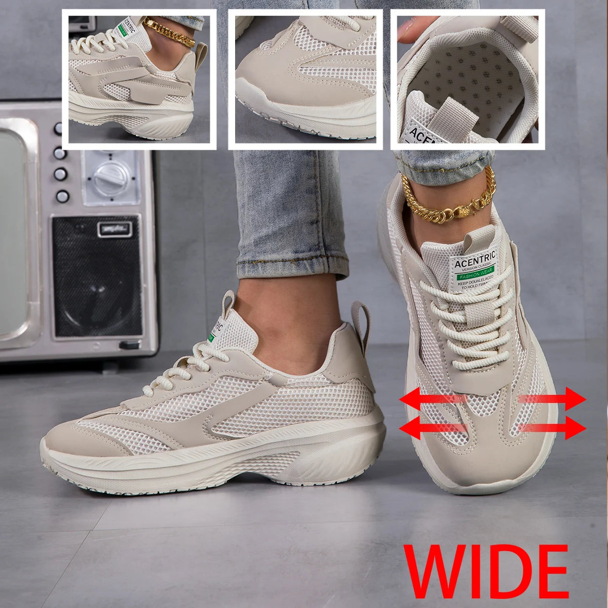 Women Wide Toe Box Mesh Platform Sneakers Breathable Hollow Out Mesh Lightweight Cushion Sole Non Slip Lace Up Walking Shoes For Daily Outdoor Travel Gym Casual Footwear 2026 New