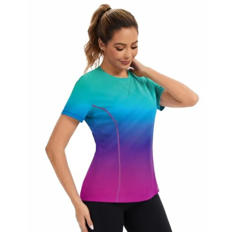 Women's Short Sleeve Workout Tops Quick Dry Athletic UPF50+ Sun Protection Shirts Gym Hiking Running Yoga Clothes