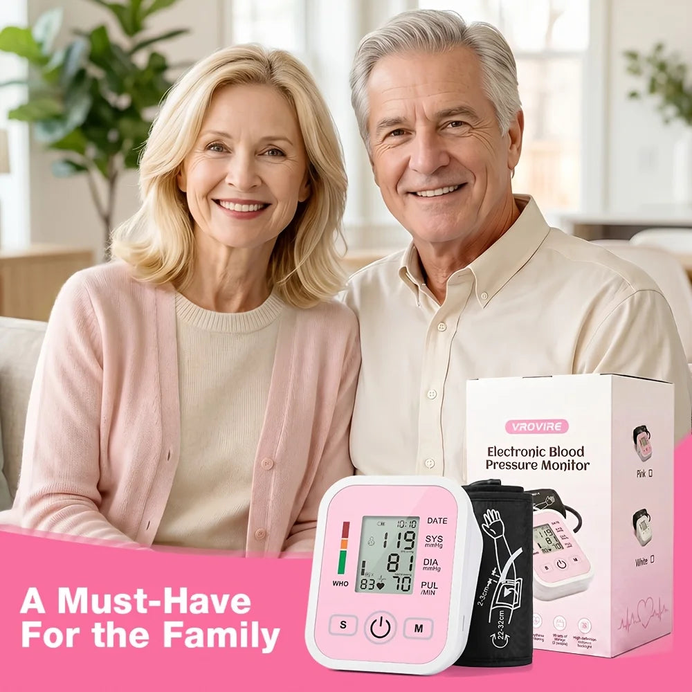 Blood Pressure Monitor Upper Arm Smart Automatic Sphygmomanometer Heart Rate Pulse Meter Digital LCD Large Screen Tensiometro Arterial VROVIRE Electronic Blood Pressure Machine Type-C Dual Users 22-42cm Large Cuff Medical Hea