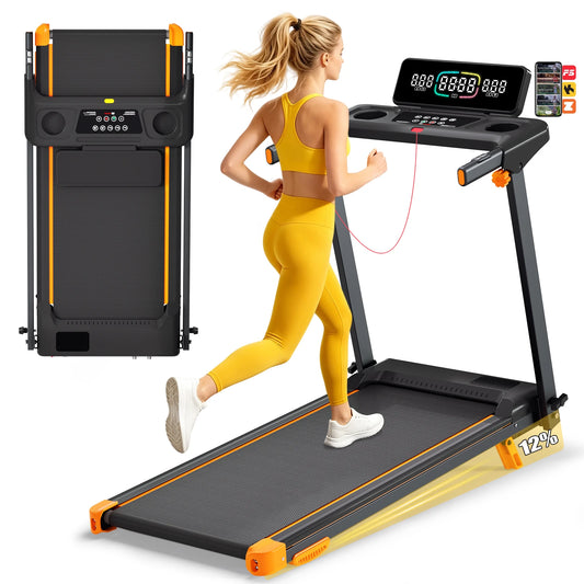 Quiet 3-in-1 Foldable Walking Pad Treadmill with 12% Incline for Home, 12 Preprogrammed HIIT Modes, Supports up to 300 LBS, Smart Treadmill Built with LED Display, Heart Rate Sensor, Bluetooth Speaker & App Connection