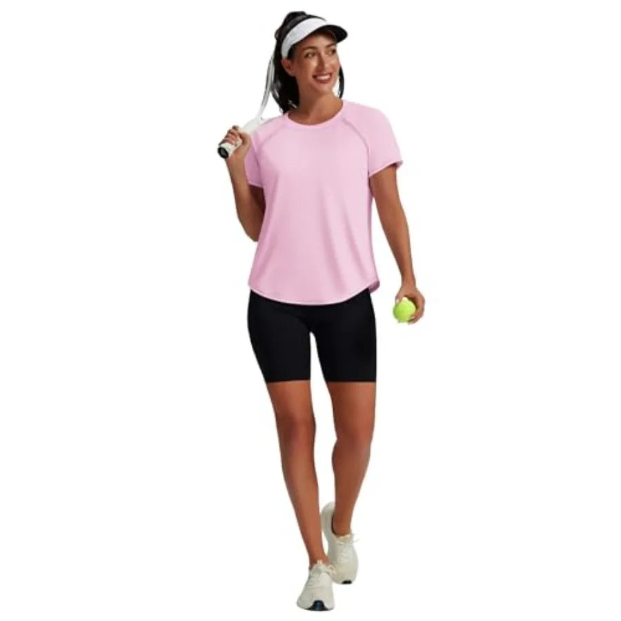 Womens Workout Tops Short Sleeve Yoga Pilates Outfits Athletic Gym Running UV Protection Shirts with Mesh