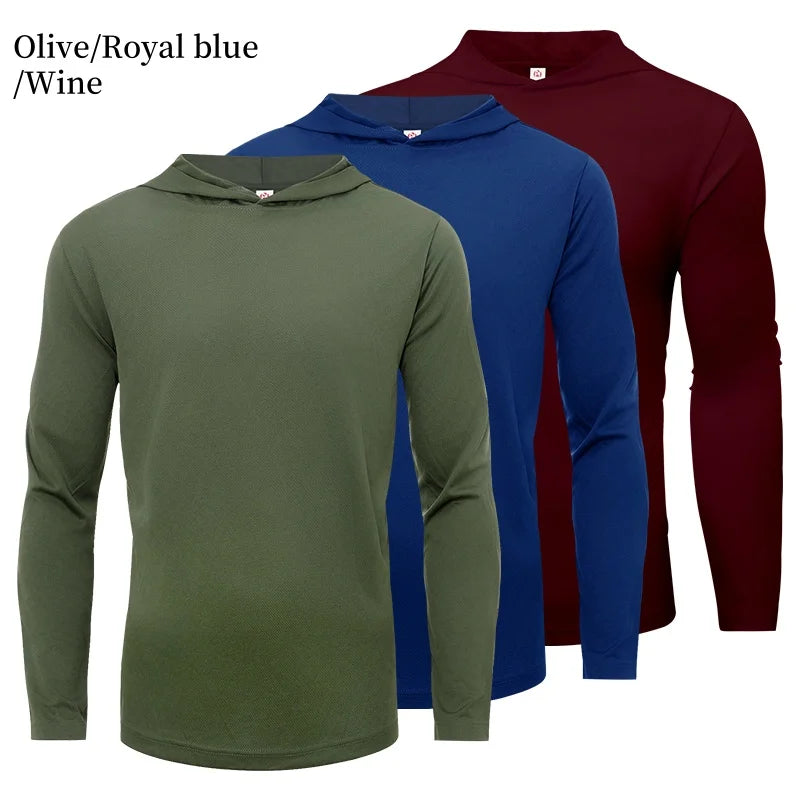 3 Pack Men UPF 50+ Sun Protection Hoodie Long Sleeve T Shirts Pack Quick Dry Shirt for Athletic Running Activewear Workout