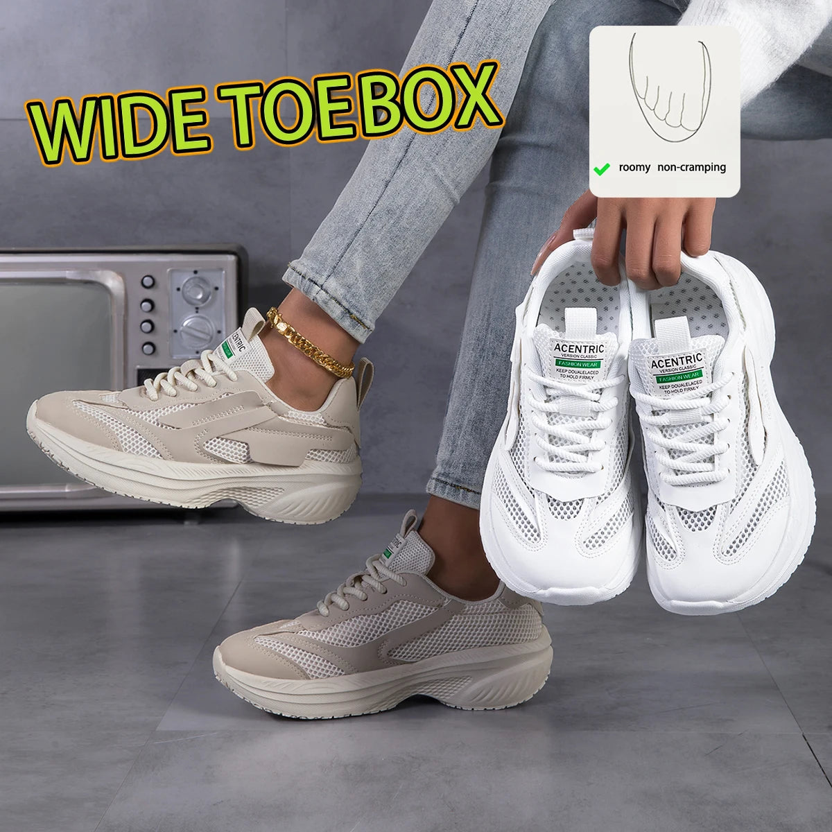 Women Wide Toe Box Mesh Platform Sneakers Breathable Hollow Out Mesh Lightweight Cushion Sole Non Slip Lace Up Walking Shoes For Daily Outdoor Travel Gym Casual Footwear 2026 New