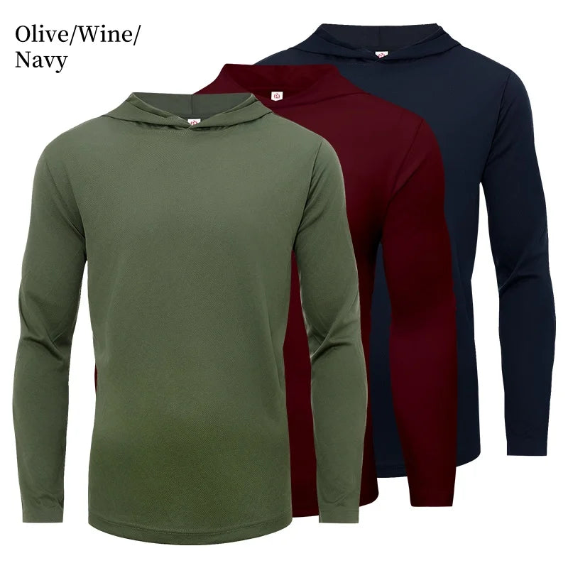 3 Pack Men UPF 50+ Sun Protection Hoodie Long Sleeve T Shirts Pack Quick Dry Shirt for Athletic Running Activewear Workout