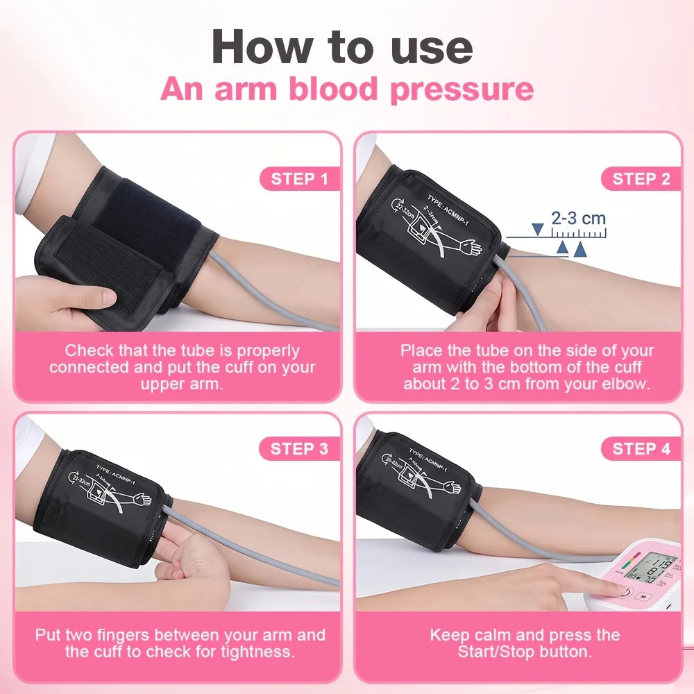 Upper Arm Blood Pressure Monitor Automatic Digital Heart Rate Pulse Meter Sphygmomanometer Tonometer with Large LCD Display Adjustable Cuff 22-42cm Dual Users Home Health Care Devices Support Type-C USB/AAA Battery Powered Sm