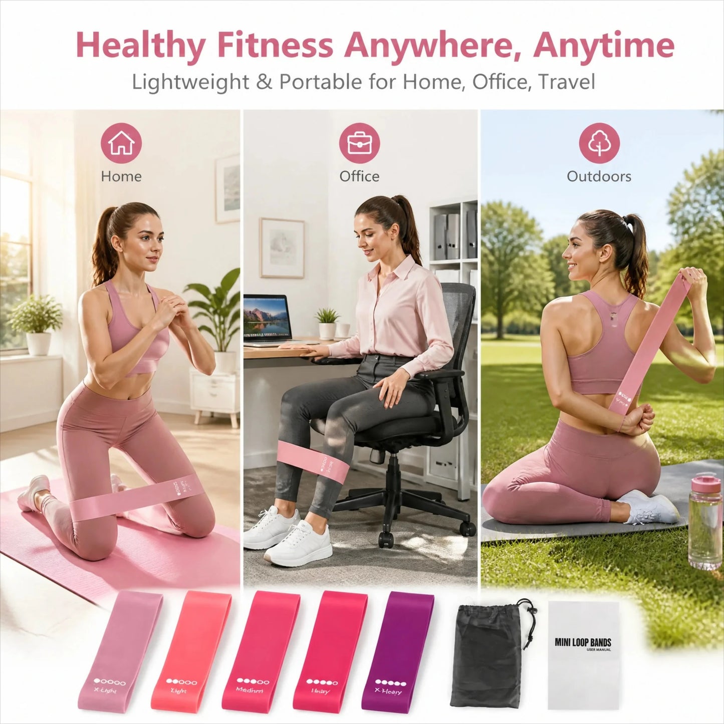 TPE Resistance Bands Set – 5 Levels Non-Slip Booty Exercise Bands for Hip, Legs & Glutes – Home Workout Yoga Fitness Strength Training Equipment