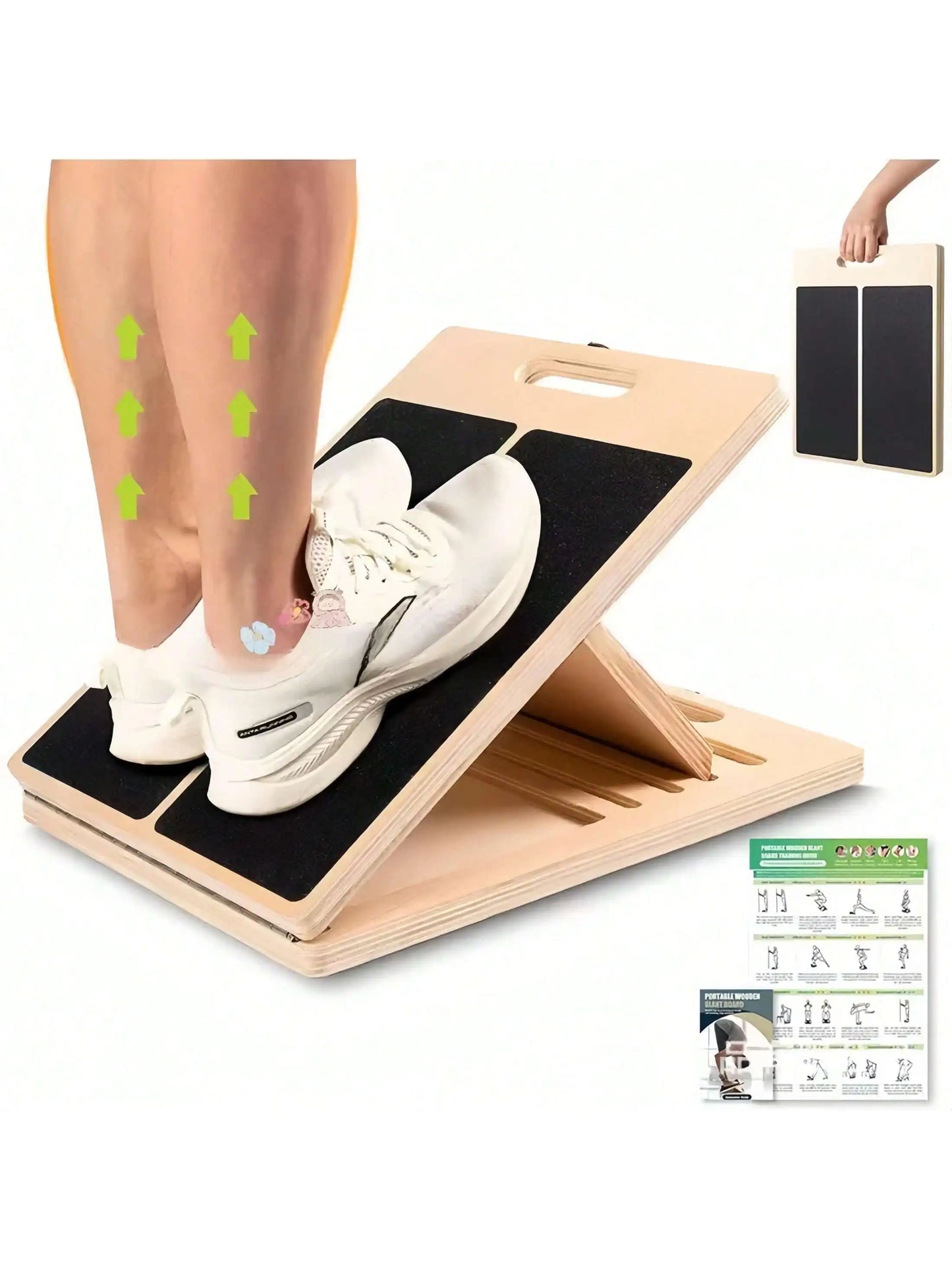 Adjustable Portable Wooden Slant Board For Calf Stretching - 300 Lbs Weight Capacity Foldable Calf Stretcher Board With 4-Level Smart Angles For Leg Exercises Squats Calf Stretching And Physical Therapy Home Fitness Equipment