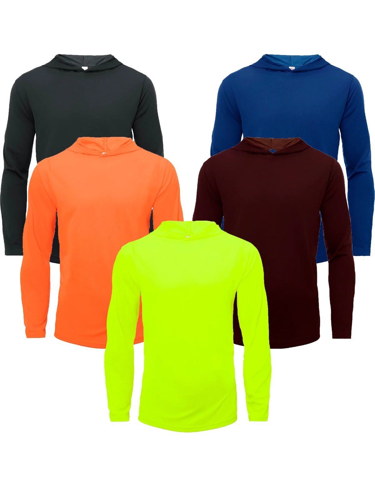 5 Pack Mens Active Athletic T-Shirts Set Long Sleeve UPF 50+ Sun Protective Quick Dry Hoodies Workout Shirt