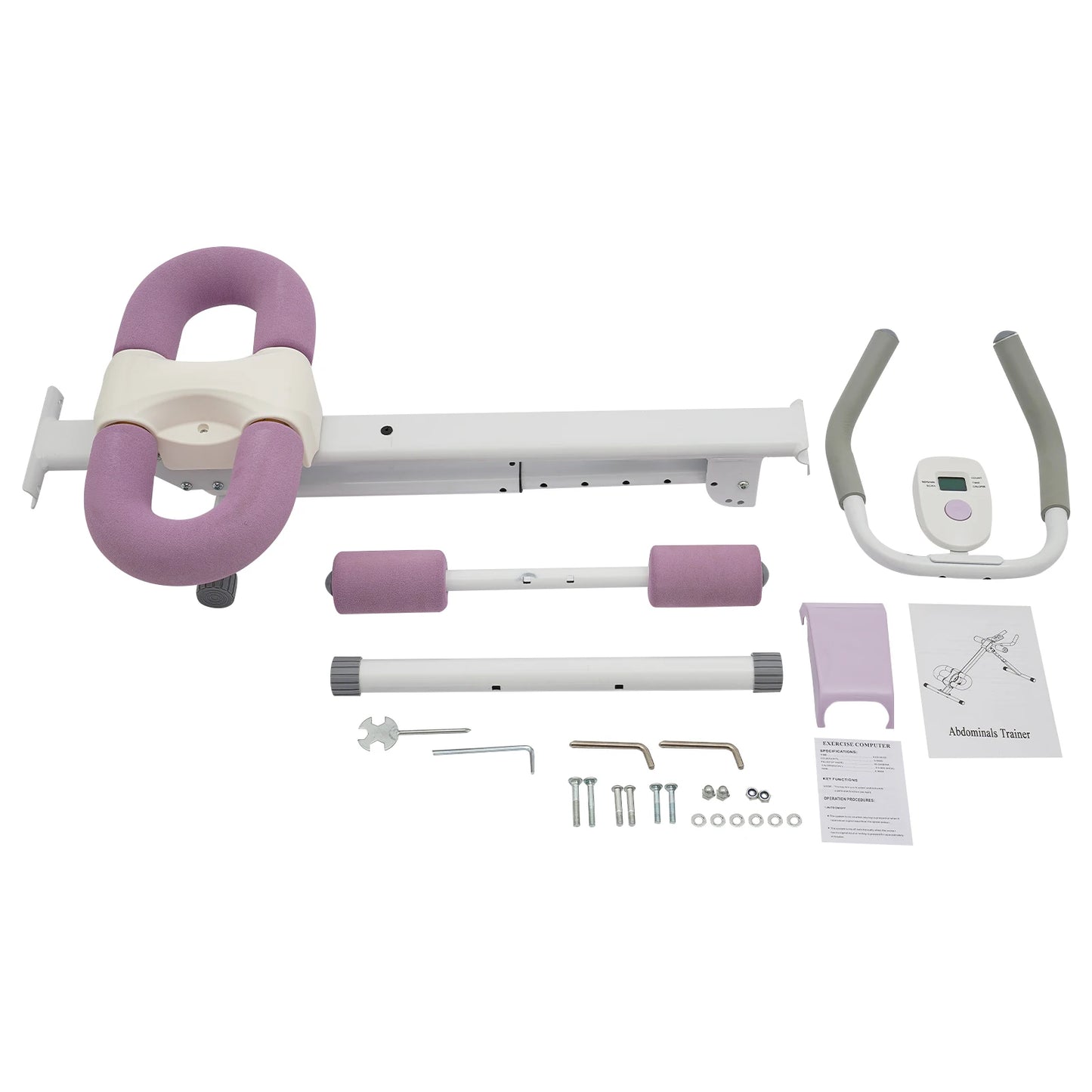 Abdominal Trainer Machine for Home Gym 44.88x19.6x21.2-27.5in 220lbs Capacity Adjustable Incline & Height Abs Workout White+Purple