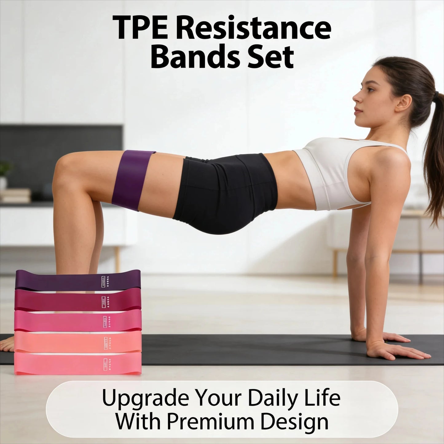 TPE Resistance Bands Set – 5 Levels Non-Slip Booty Exercise Bands for Hip, Legs & Glutes – Home Workout Yoga Fitness Strength Training Equipment
