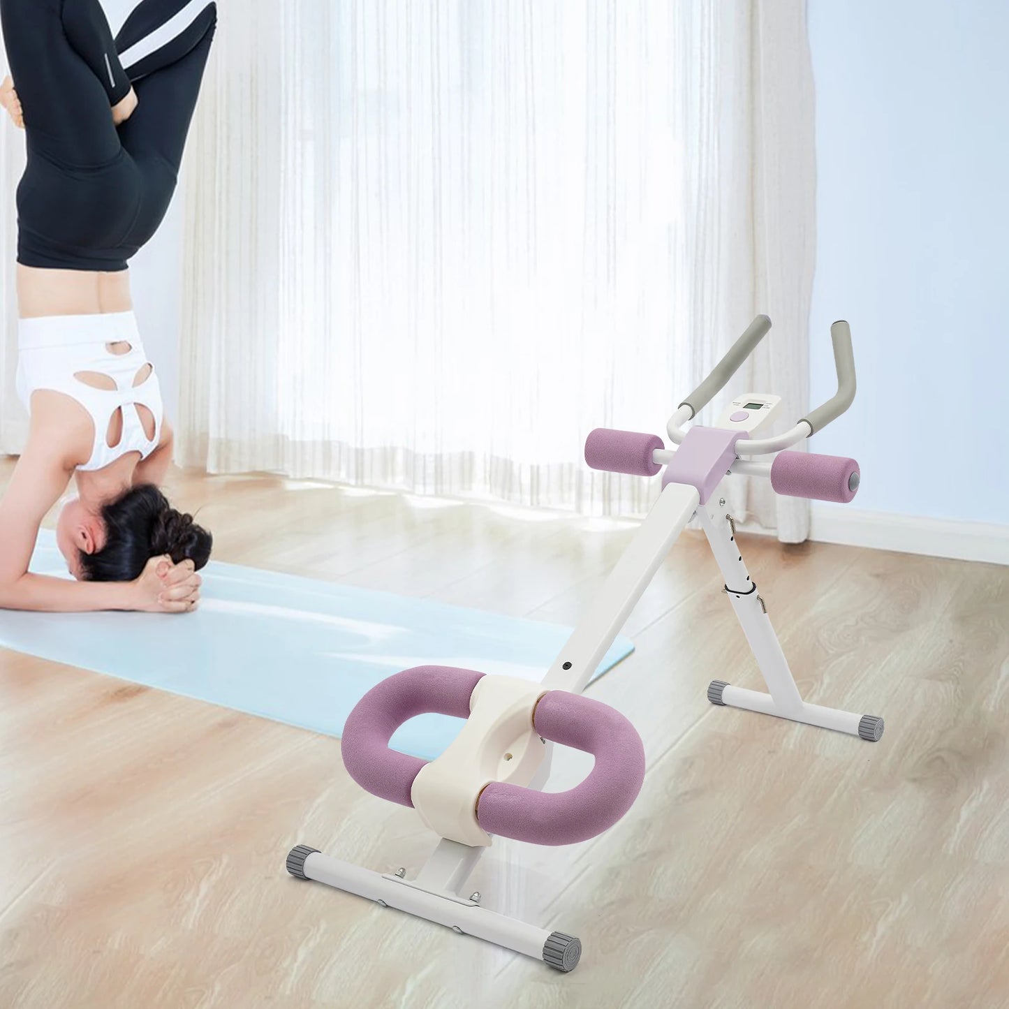 Abdominal Trainer Machine for Home Gym 44.88x19.6x21.2-27.5in 220lbs Capacity Adjustable Incline & Height Abs Workout White+Purple