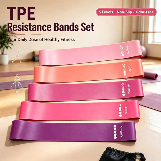 TPE Resistance Bands Set – 5 Levels Non-Slip Booty Exercise Bands for Hip, Legs & Glutes – Home Workout Yoga Fitness Strength Training Equipment