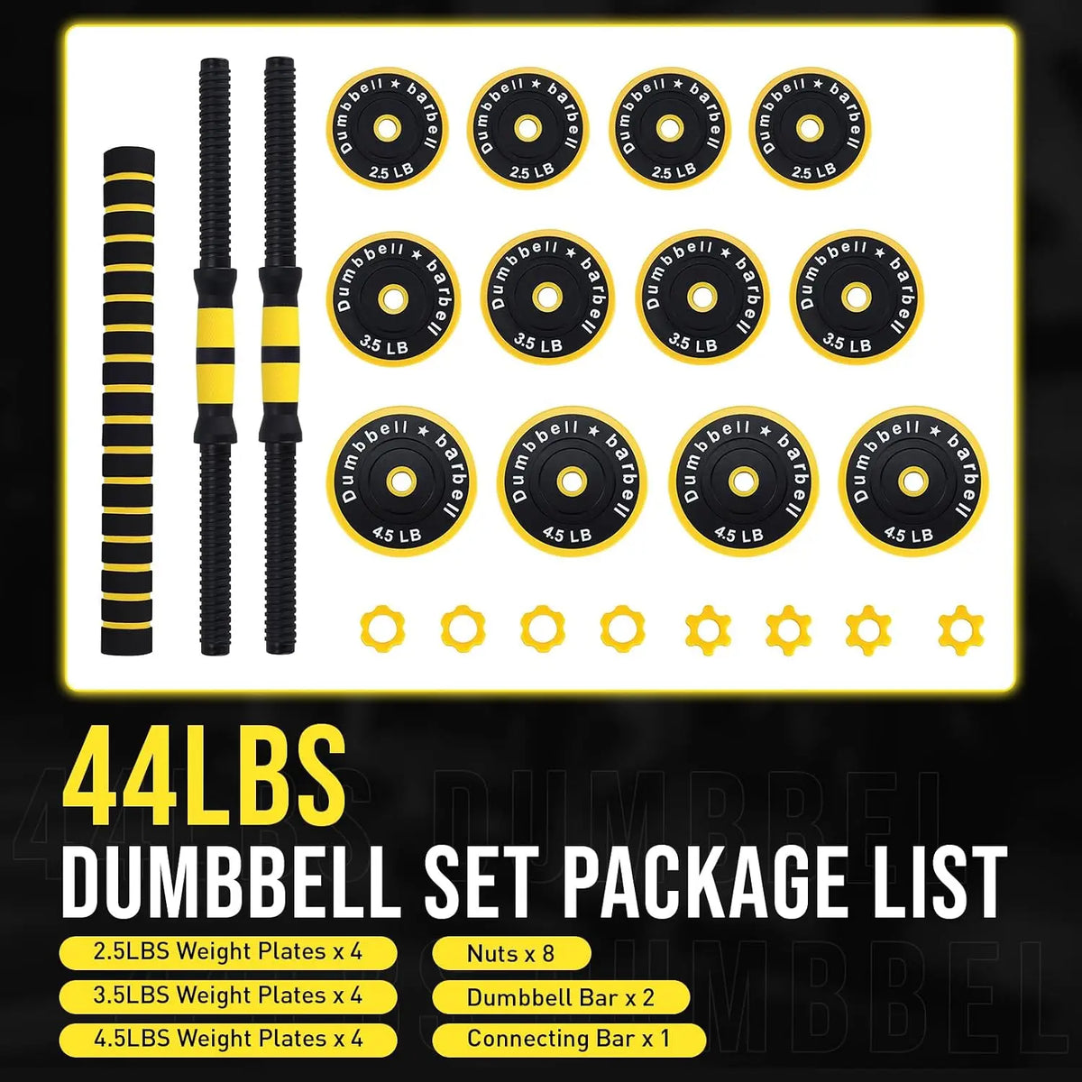 Dumbbell Sets Adjustable Weights, 44 Lb Free Weights Dumbbells Set for Home Gym