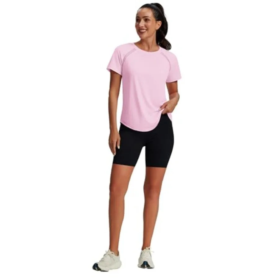 Womens Workout Tops Short Sleeve Yoga Pilates Outfits Athletic Gym Running UV Protection Shirts with Mesh