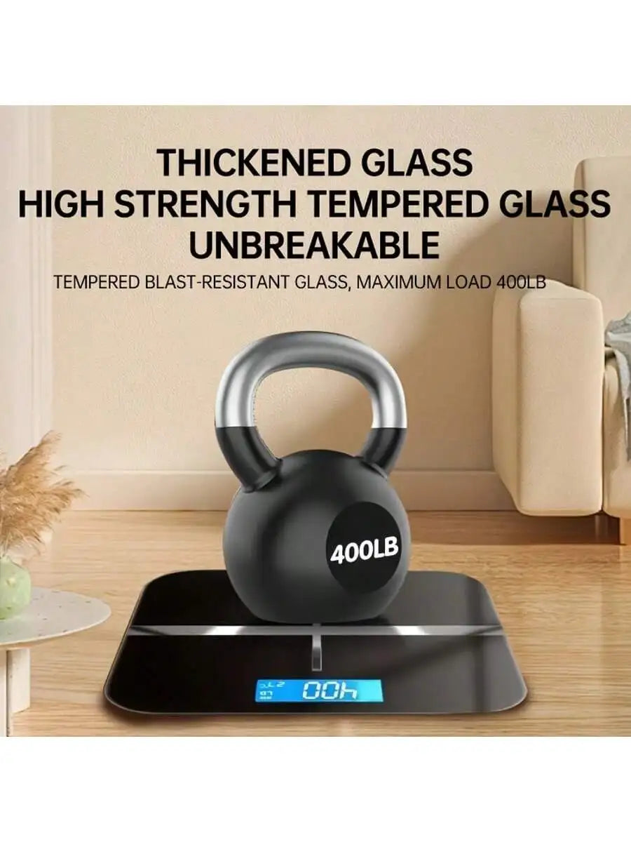 Smart Multi-Function Body Fat & Weight Bathroom Scale with Tempered Glass Wide Platform, 390lbs. For Home, Fitness, Outdoor.