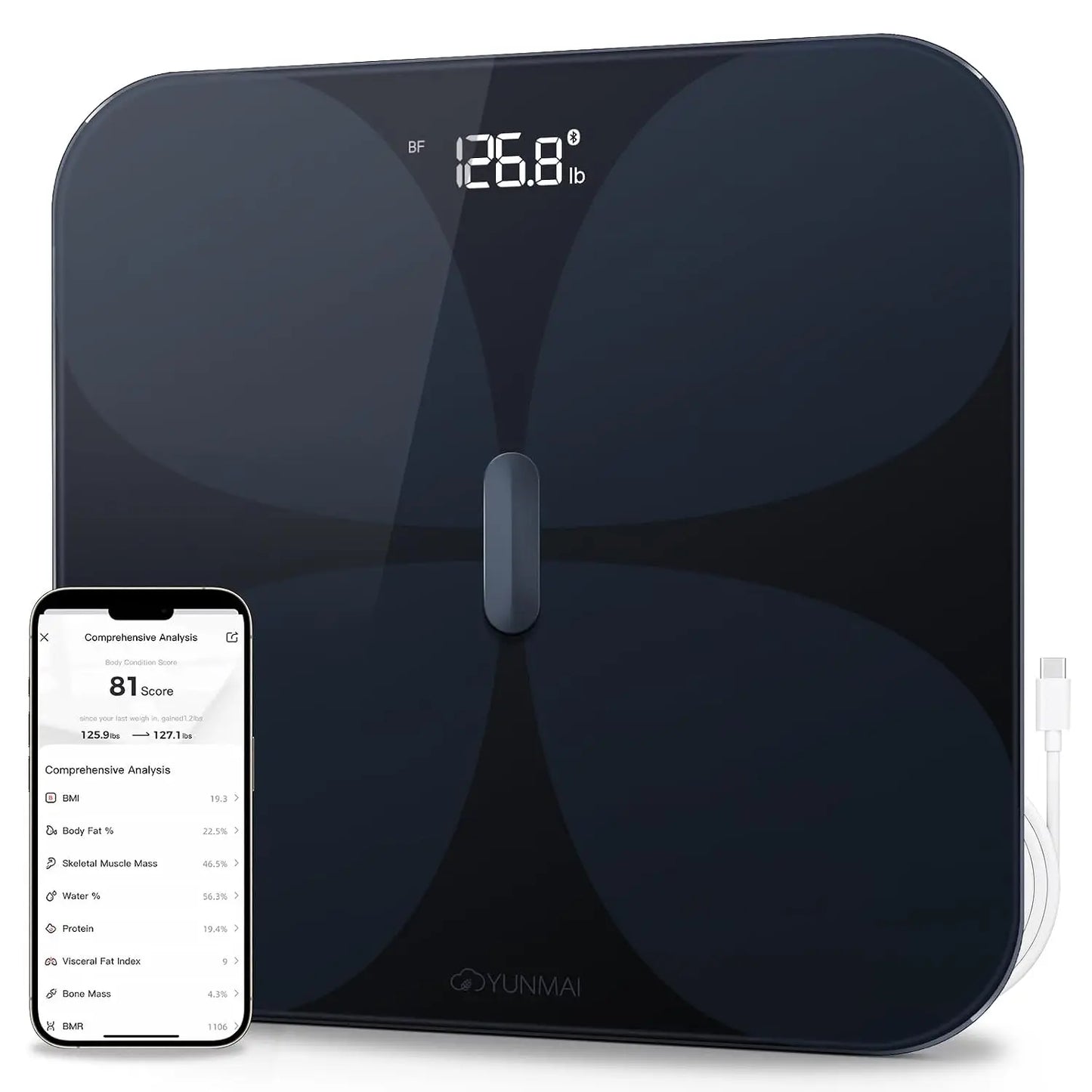 Smart Scale 13 Body Composition - BMI, Body Fat, Muscle Mass, Weight, Digital Bathroom Scale Bluetooth, Apple Health Compatible, Rechargeable 400lb