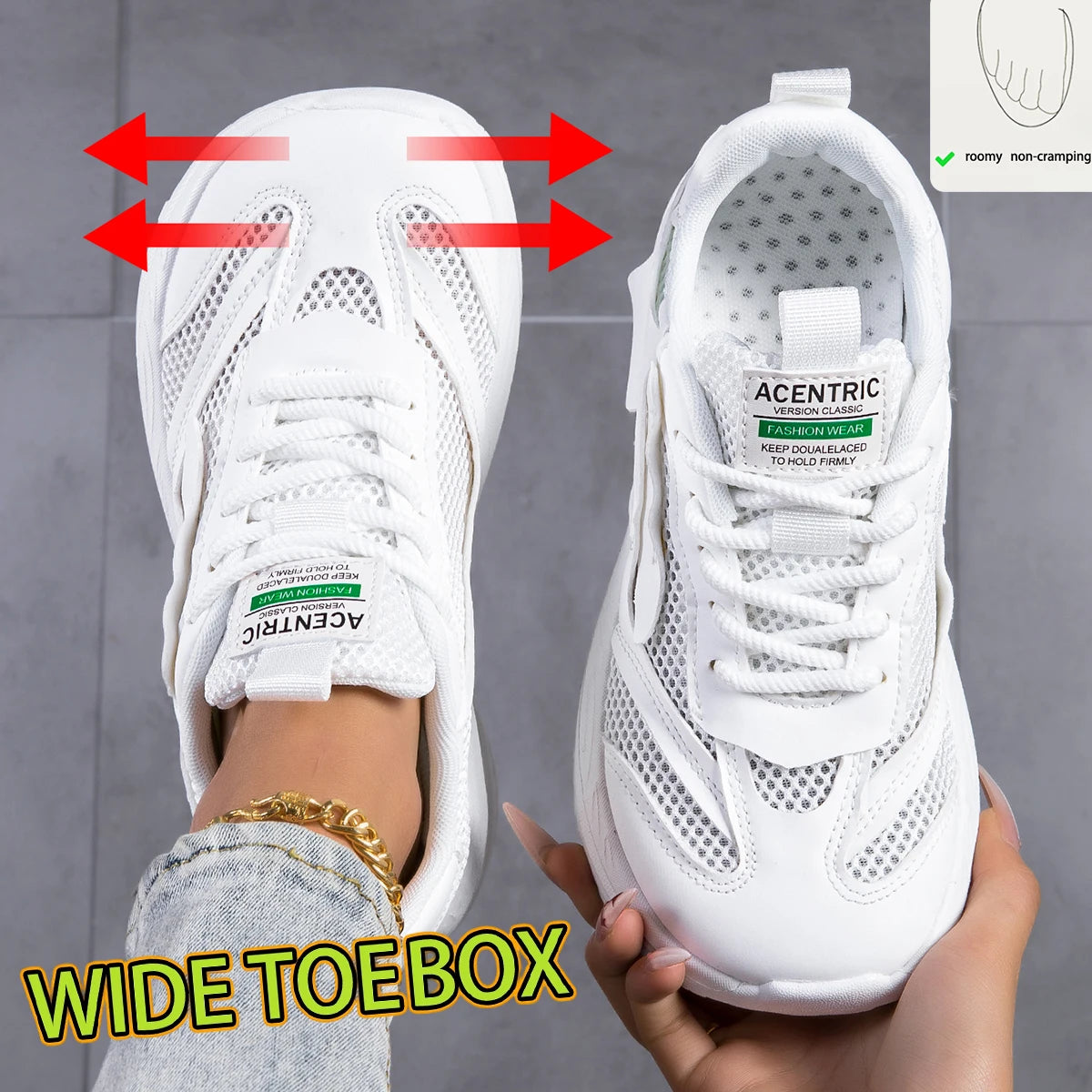 Women Wide Toe Box Mesh Platform Sneakers Breathable Hollow Out Mesh Lightweight Cushion Sole Non Slip Lace Up Walking Shoes For Daily Outdoor Travel Gym Casual Footwear 2026 New