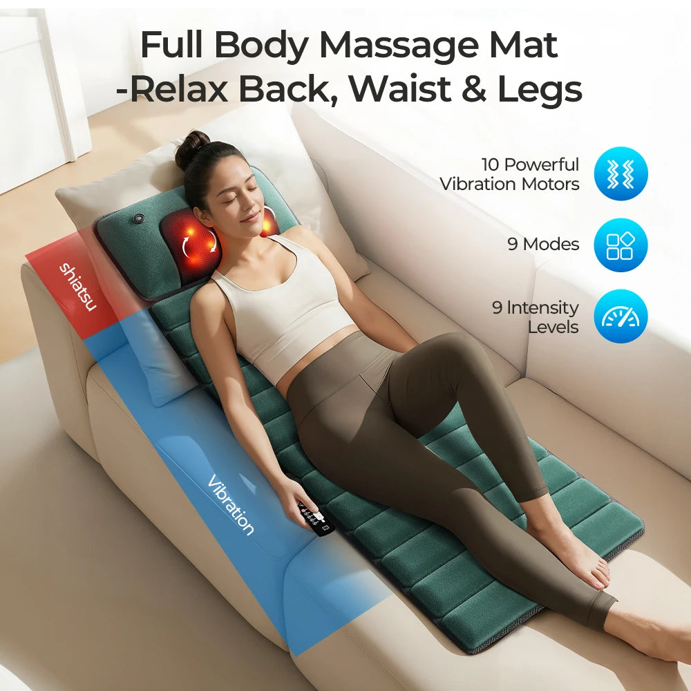 Deep Tissue Full Body Massage Mat, Massager Whole Body Vibration Massage Pad for Back Neck Lumbar Leg, Portable Massage Machine, 10 Vibrating Motors Detachable Massage Pad, Back Pain Relief Muscle Relaxation for Home Office B