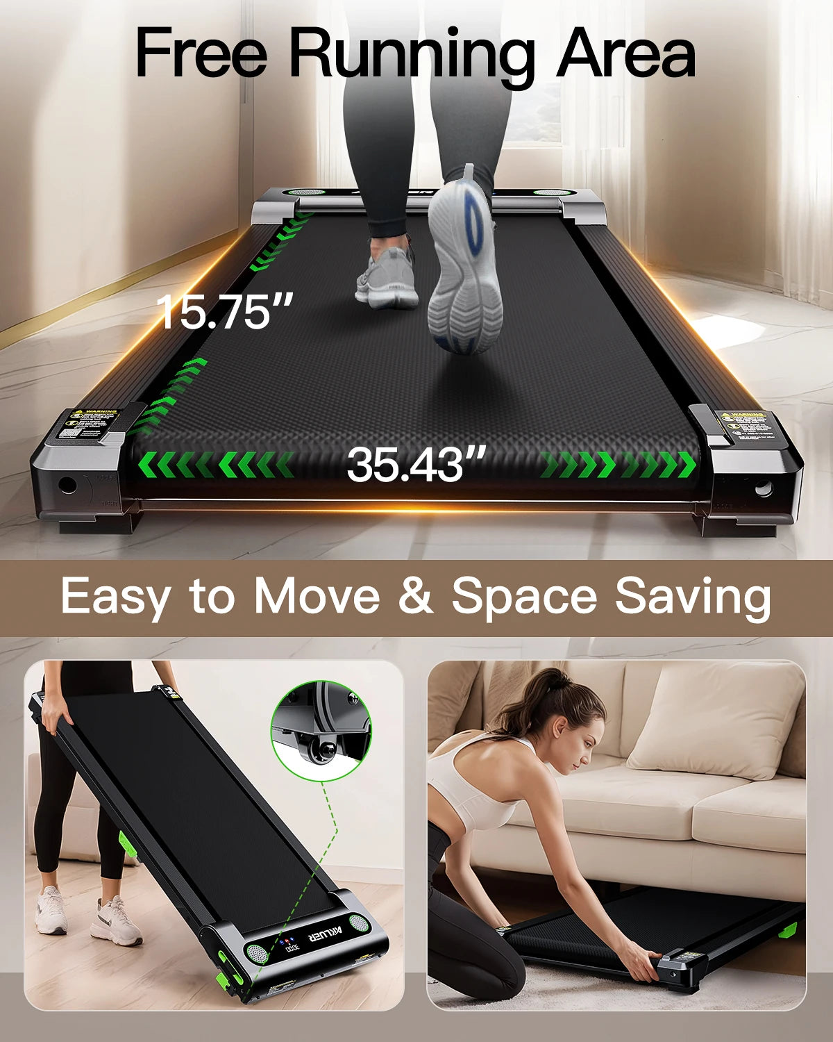 Akluer Walking Pad Treadmill Under Desk Treadmill, 2.5HP Compact Portable Treadmill with 5% Incline, Remote Control, LED Display, 330 LBS Capacity for Home Office Walking