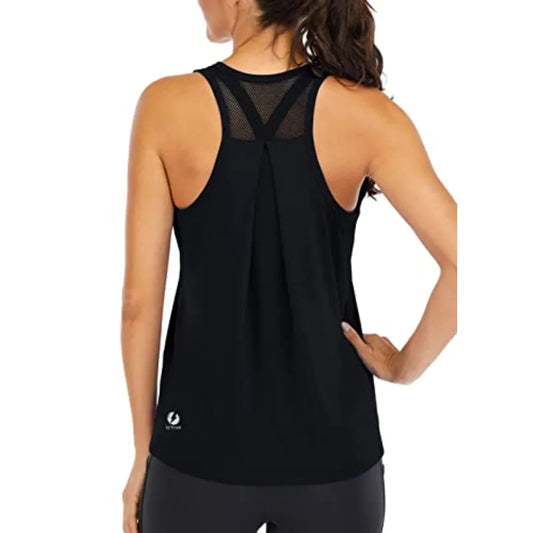 Workout Tops for Women Loose Fit Racerback Mesh Backless Muscle Tank Running Shirts