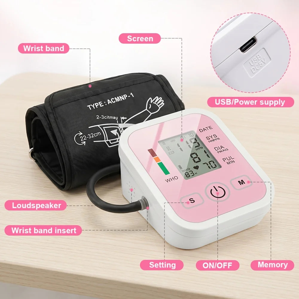 Blood Pressure Monitor Upper Arm Smart Automatic Sphygmomanometer Heart Rate Pulse Meter Digital LCD Large Screen Tensiometro Arterial VROVIRE Electronic Blood Pressure Machine Type-C Dual Users 22-42cm Large Cuff Medical Hea