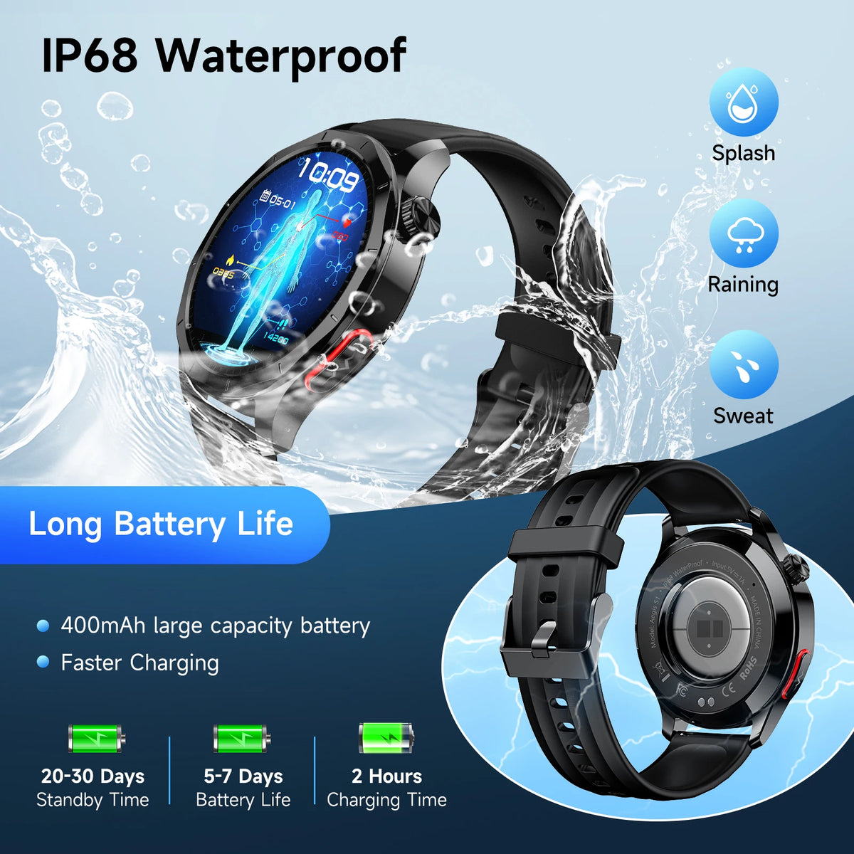Marsyu ECG+PPG Health Diagnosis Smart watch Men Women sapphire Clock Uric Acid Lipid BP Heart rate Tracker Sports Smart Watch