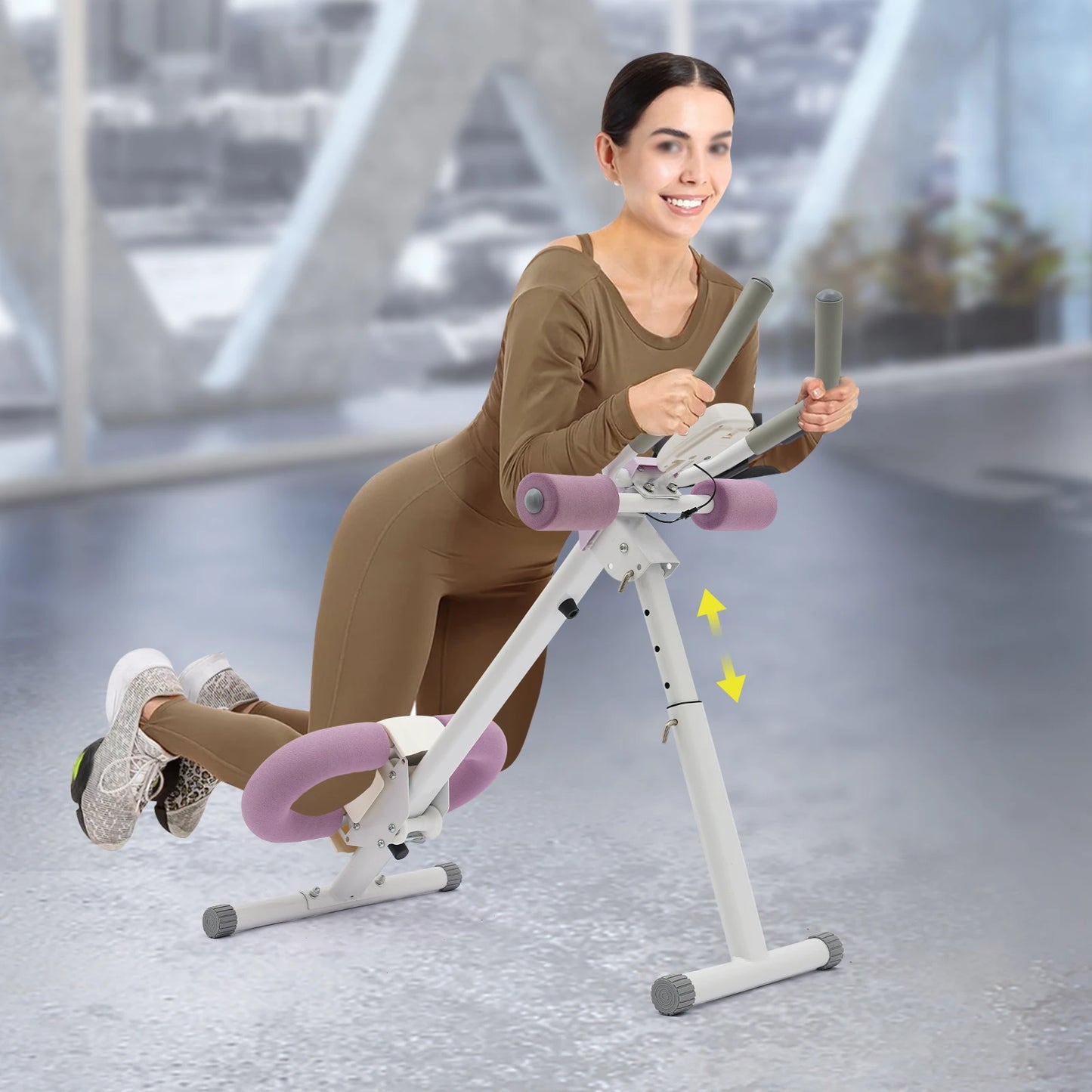 Abdominal Trainer Machine for Home Gym 44.88x19.6x21.2-27.5in 220lbs Capacity Adjustable Incline & Height Abs Workout White+Purple