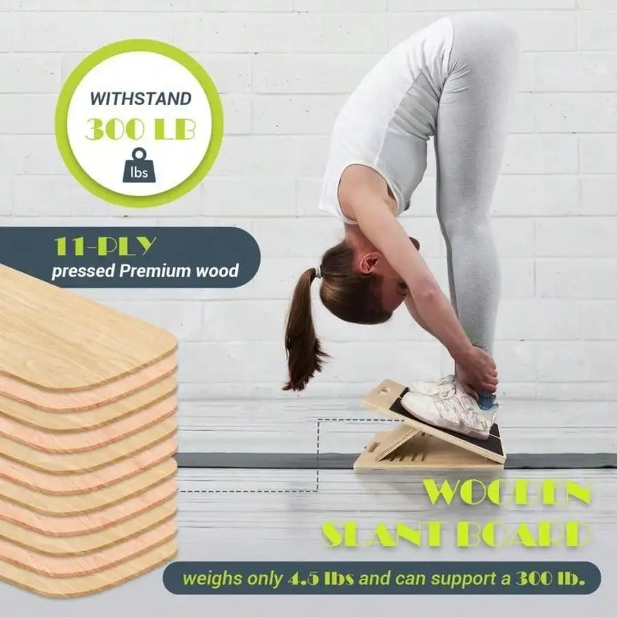 Adjustable Portable Wooden Slant Board For Calf Stretching - 300 Lbs Weight Capacity Foldable Calf Stretcher Board With 4-Level Smart Angles For Leg Exercises Squats Calf Stretching And Physical Therapy Home Fitness Equipment