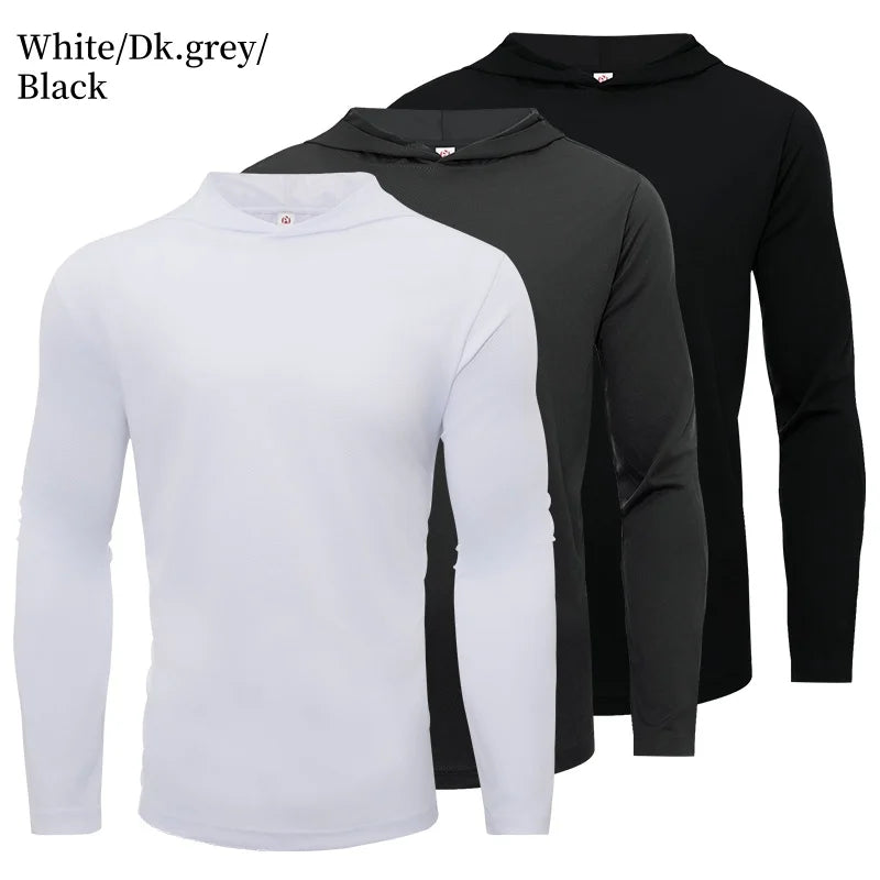3 Pack Men UPF 50+ Sun Protection Hoodie Long Sleeve T Shirts Pack Quick Dry Shirt for Athletic Running Activewear Workout