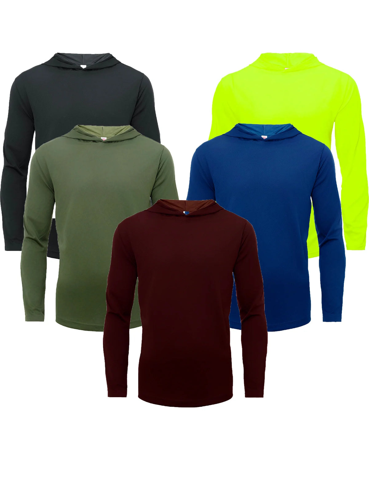 5 Pack Mens Active Athletic T-Shirts Set Long Sleeve UPF 50+ Sun Protective Quick Dry Hoodies Workout Shirt